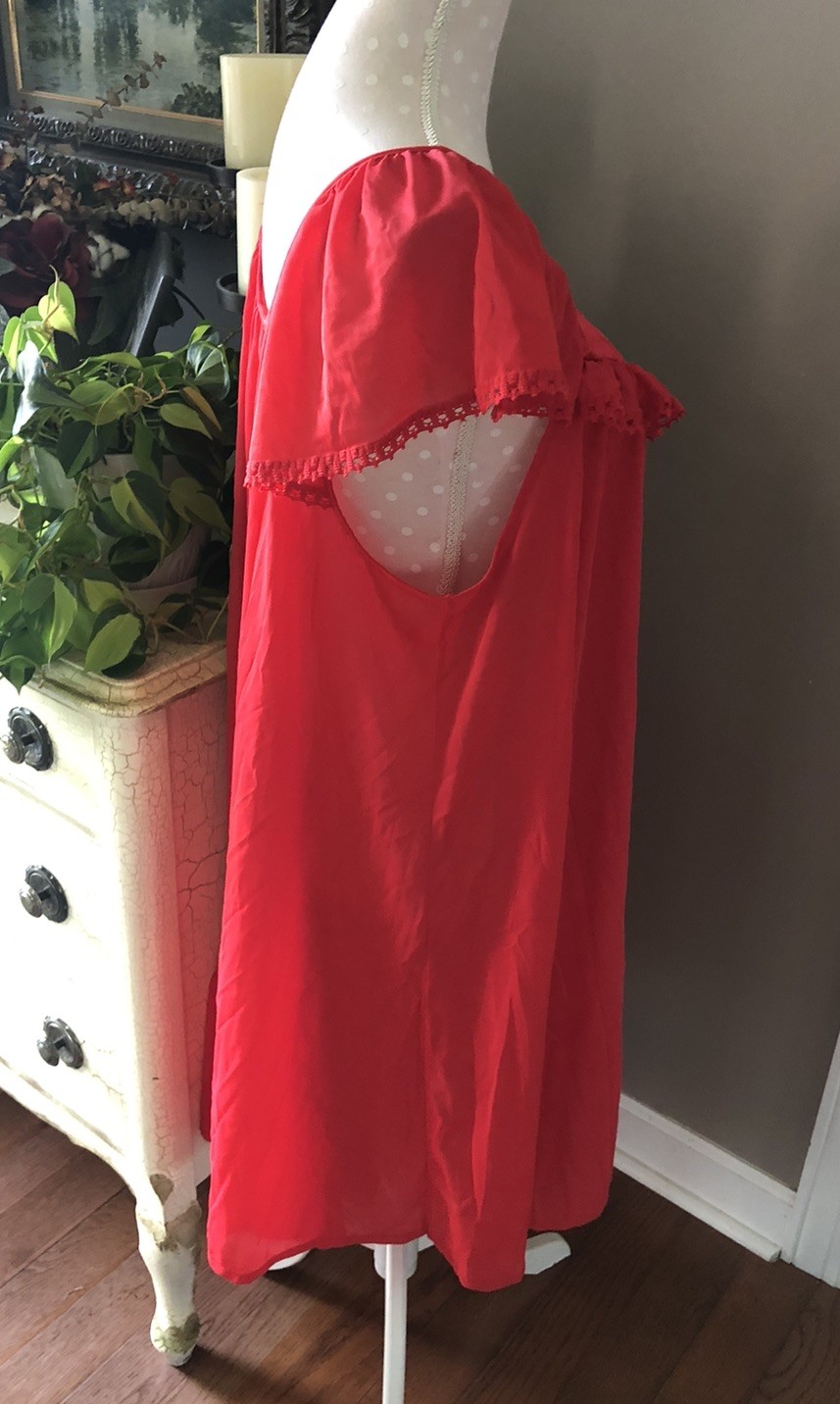 Vtg. 80’s KELLY REED Red Embroidered SS Silky Night Gown Plus Size 26W Or 4X