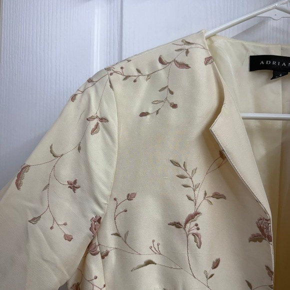 Vintage Adrianna cream 100% silk longline evening duster coat floral embroidered