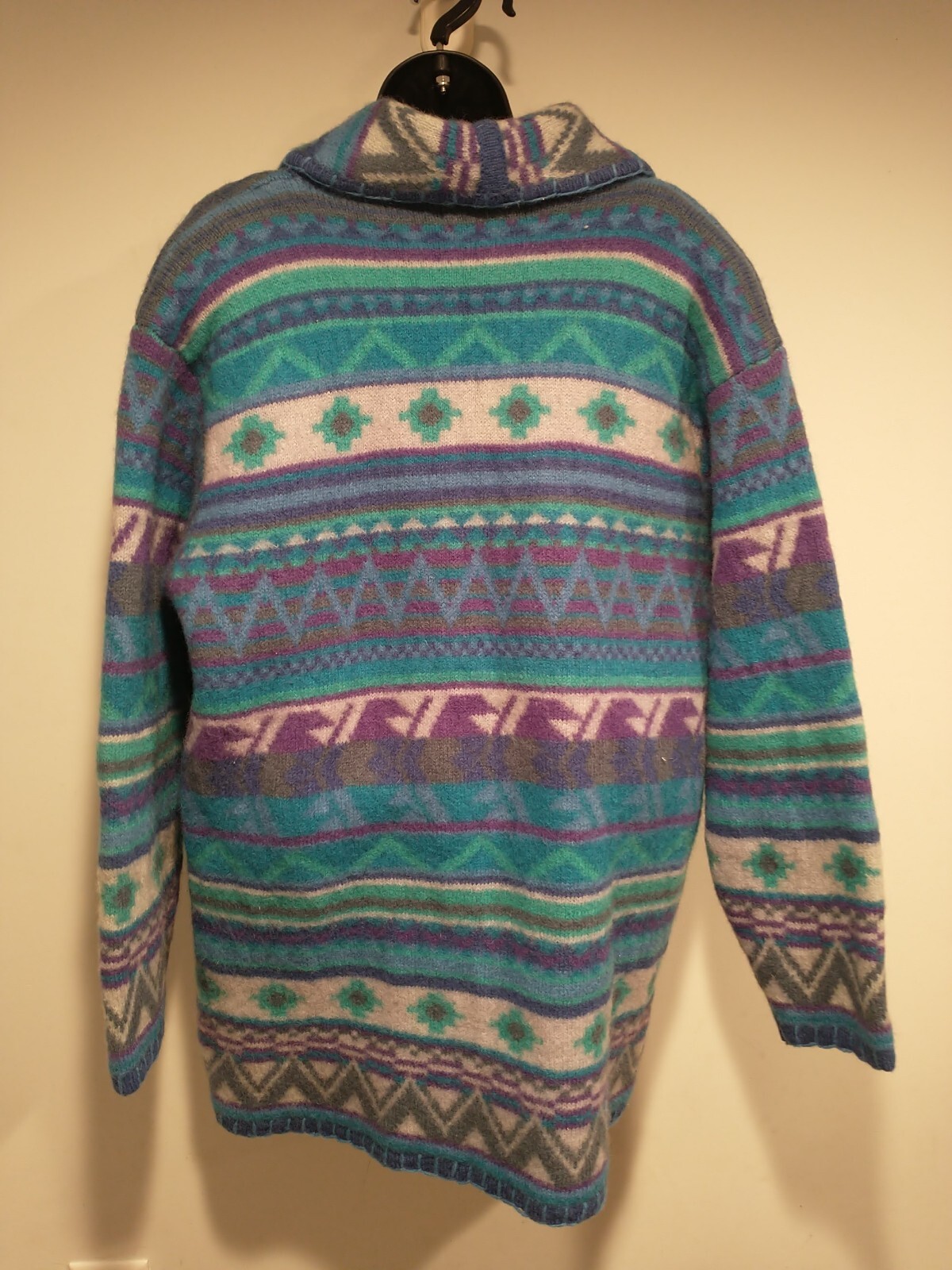 Vintage Segrets Sun Prints 90s Womens Size M Tribal Wool Cardigan Sweater Blue