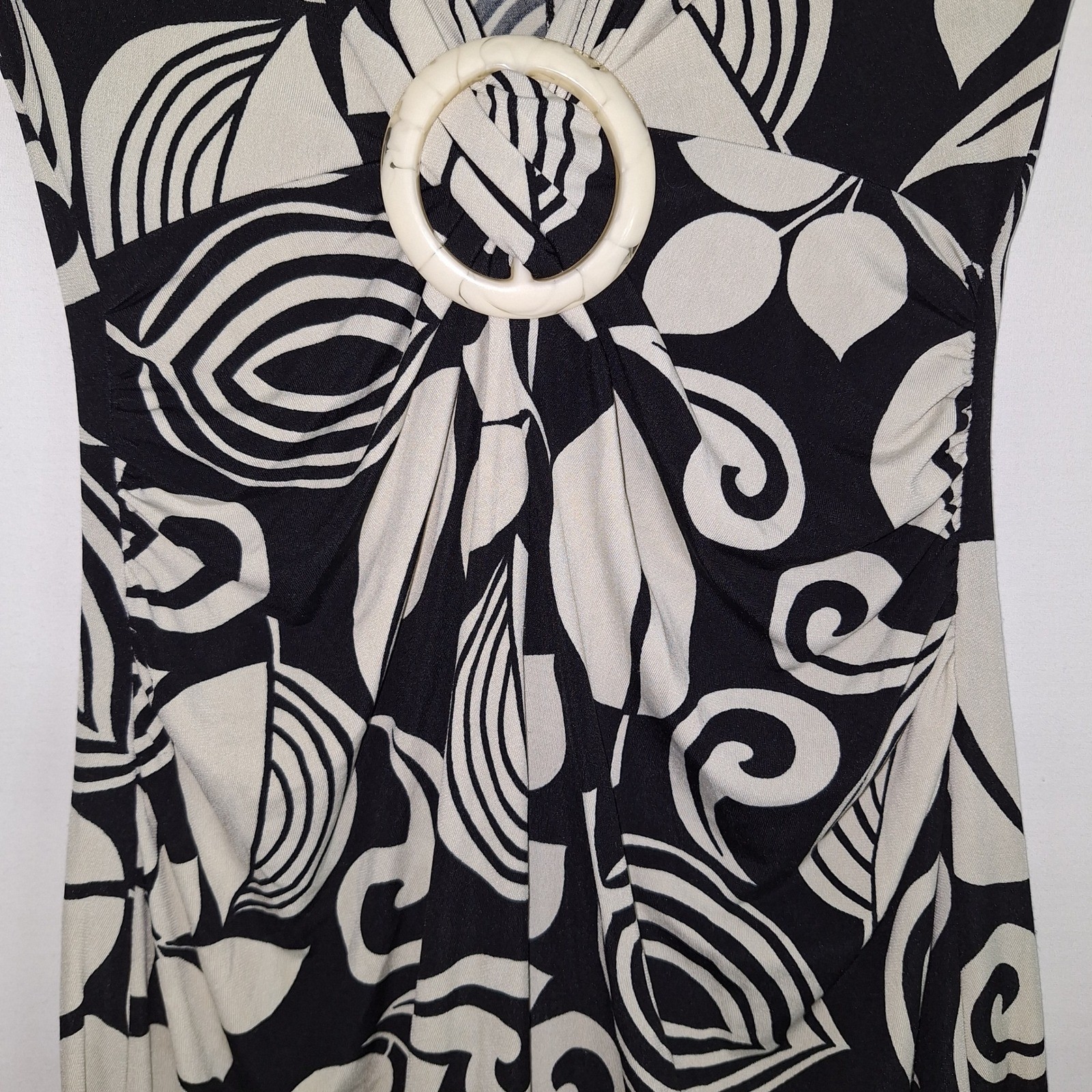 Vintage Y2K Whimsigoth XOXO Collection Black Cream Leaf Deep V-Neck Dress M