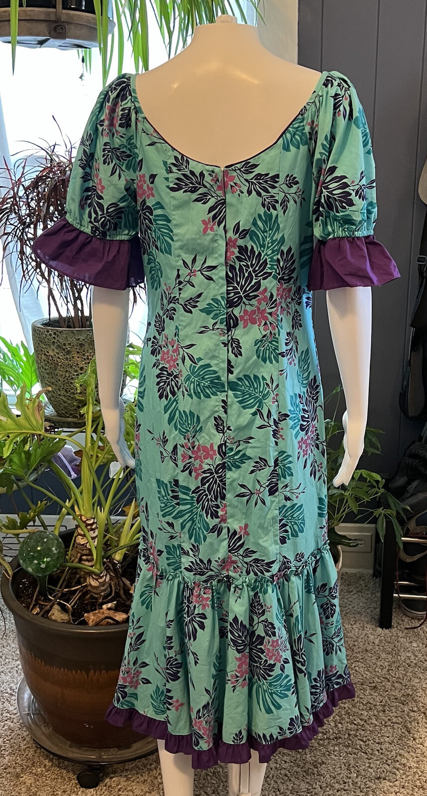 Vintage Naupaka Hawaii 1980s Ruffle Blue Purple Plant Monstera Tropical Womens 9