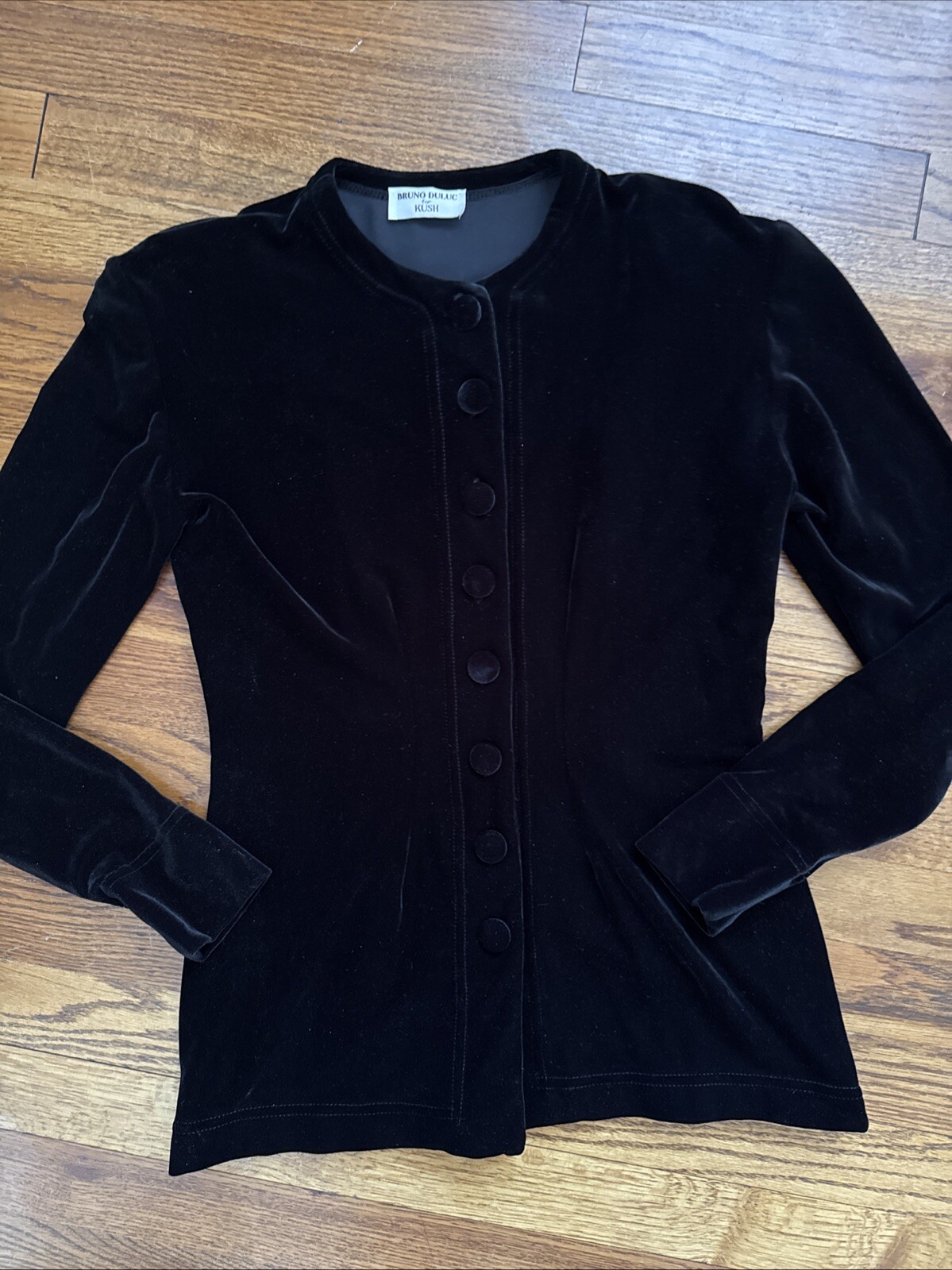 Vintage Bruno Duluc Kush Velvet 2 Pieces Jacket Skirt Velour Stretch Size S