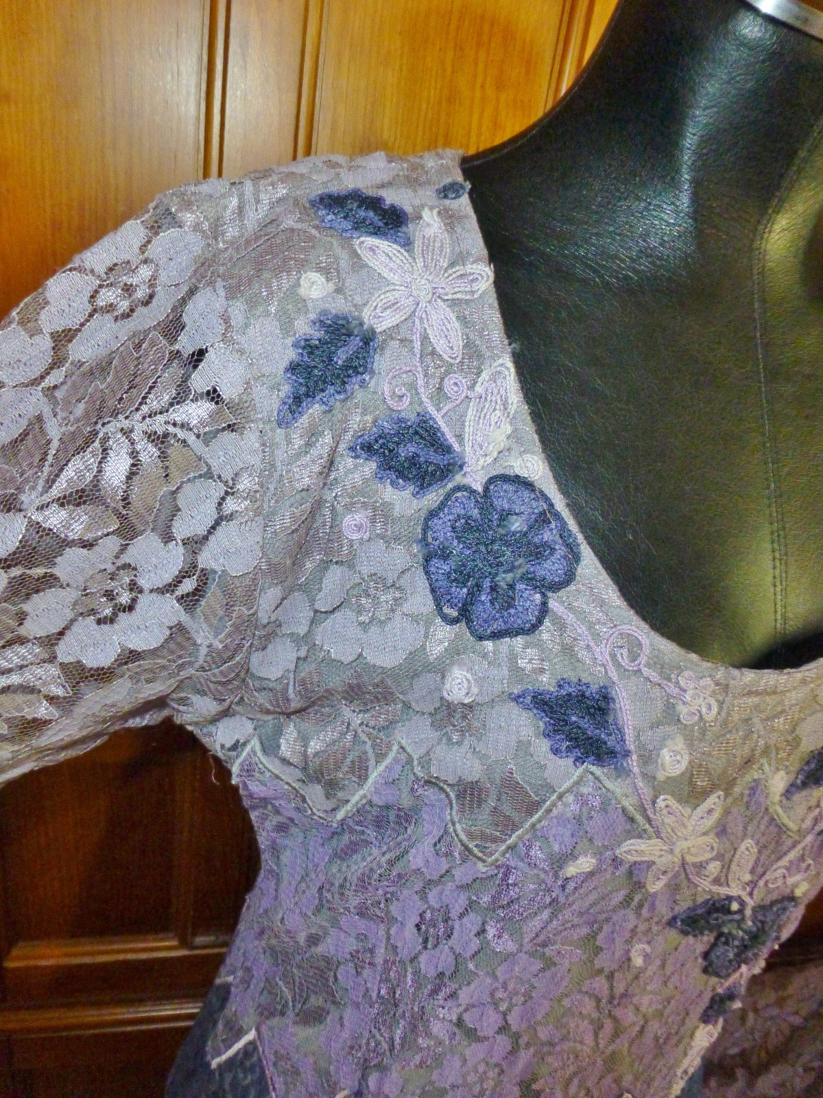 Vtg 80s India Papillon Sheer Scalloped LACE Boho Hippie Festival midi DRESS M L