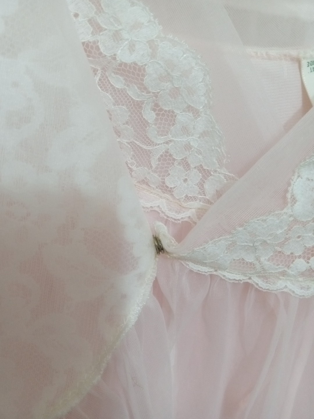 Vintage Ballet Pink Sheer Piegnoir Set Nightgown Robe Lace Trim Medium 1960s