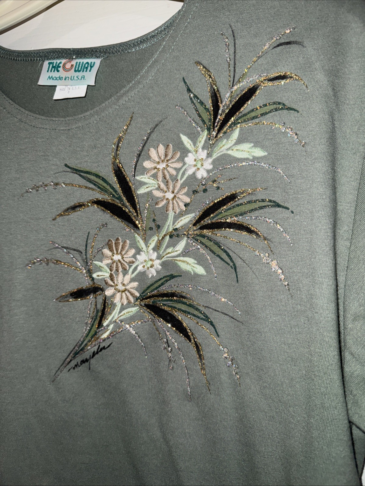 Vintage Floral Embroidered Glitter T-Shirt Bye The Way USA Medium