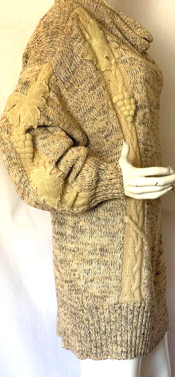 VTG 80s Bonnie Boerer Tan Sweater Emblements Oversize SZ 3X