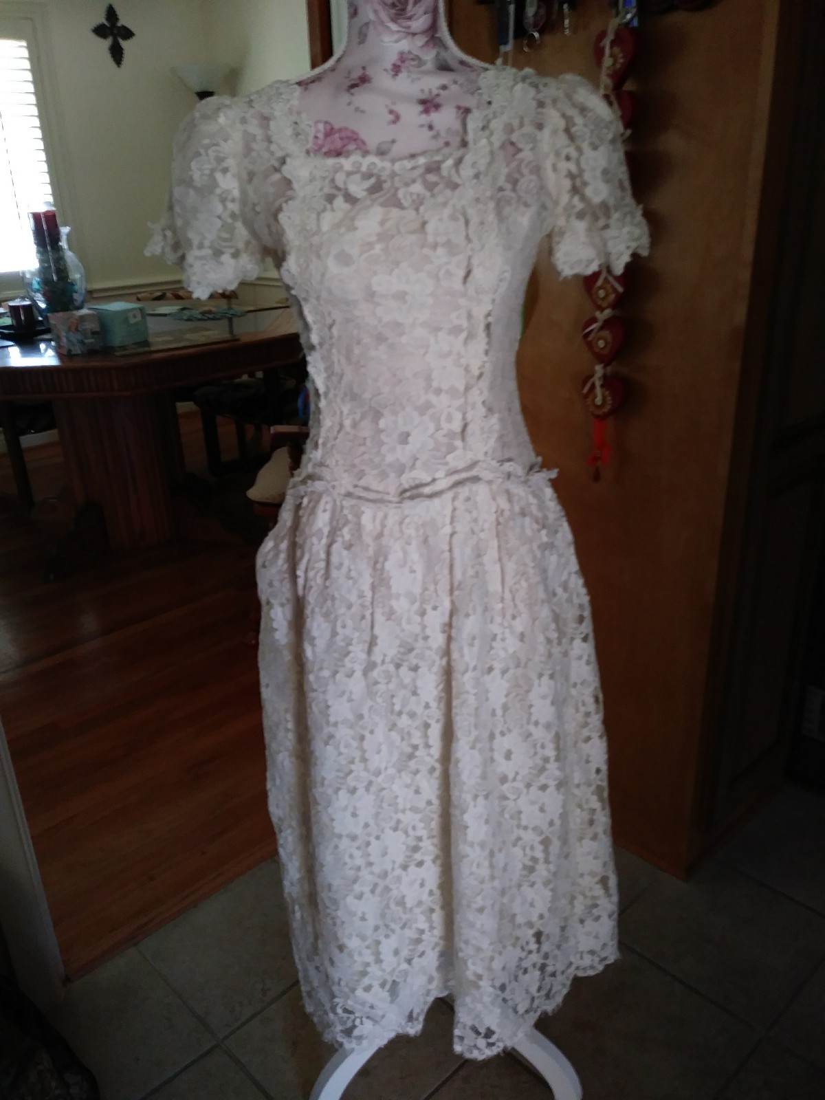 VTG 70s CACHET BARI PROTAS IVORY LACE FORMAL DRESS SIZE 7/8 small