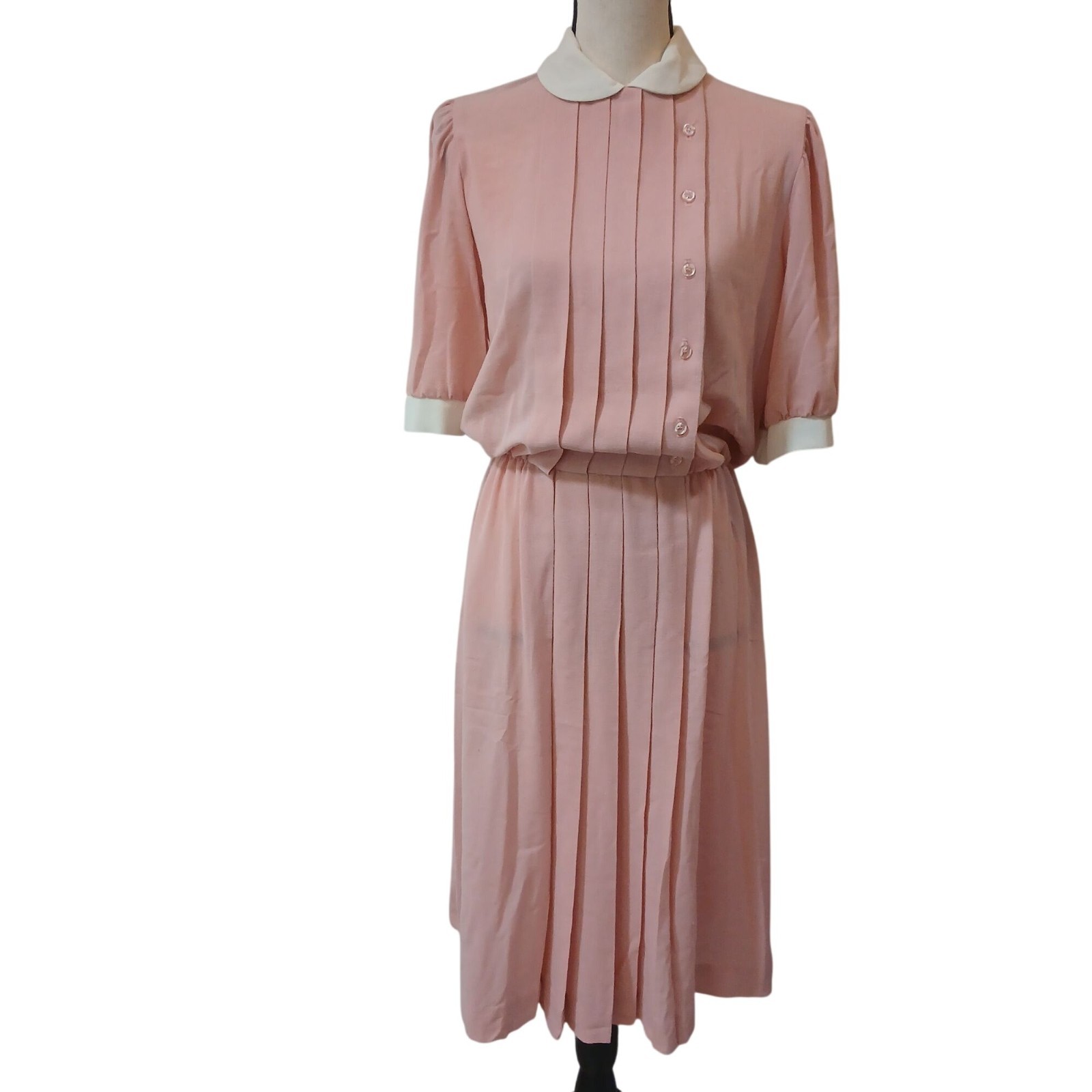 1970s Sears Fashion Place Pink Dress Size 14 W/Collar Career Church Vintage #L12