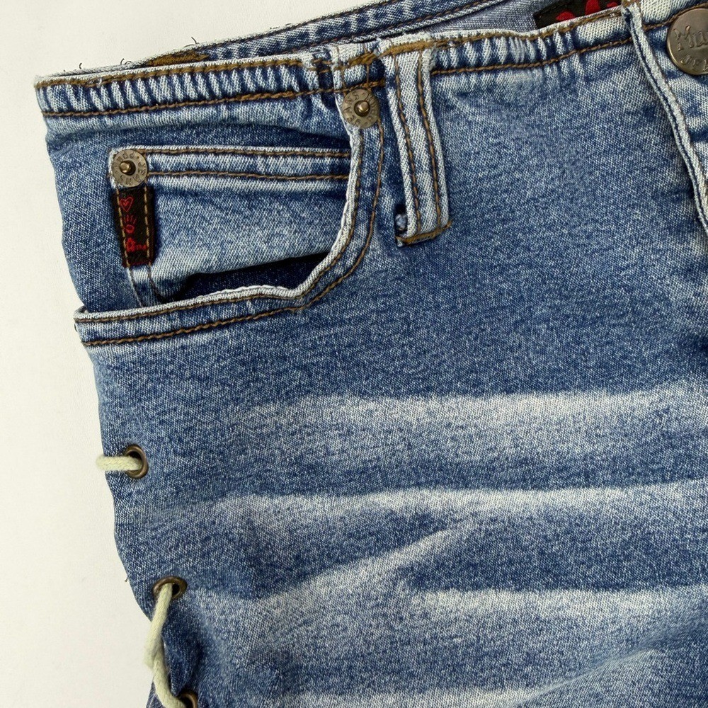 Vintage Y2K Mudd Lace Up Side Denim Capri Jeans Low Rise Raw Hem Mall McBling 2