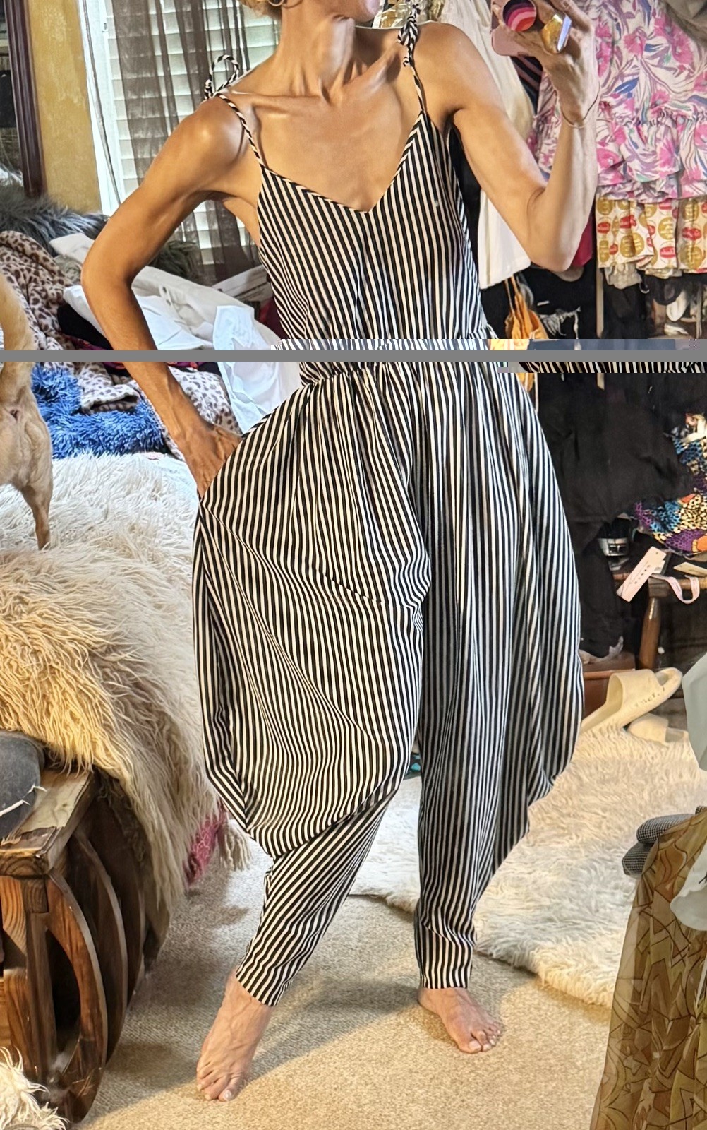 Vtg Diamond’s Run Wayne Harem Striped Jumpsuit Disco Studio 54 70s Dress S M