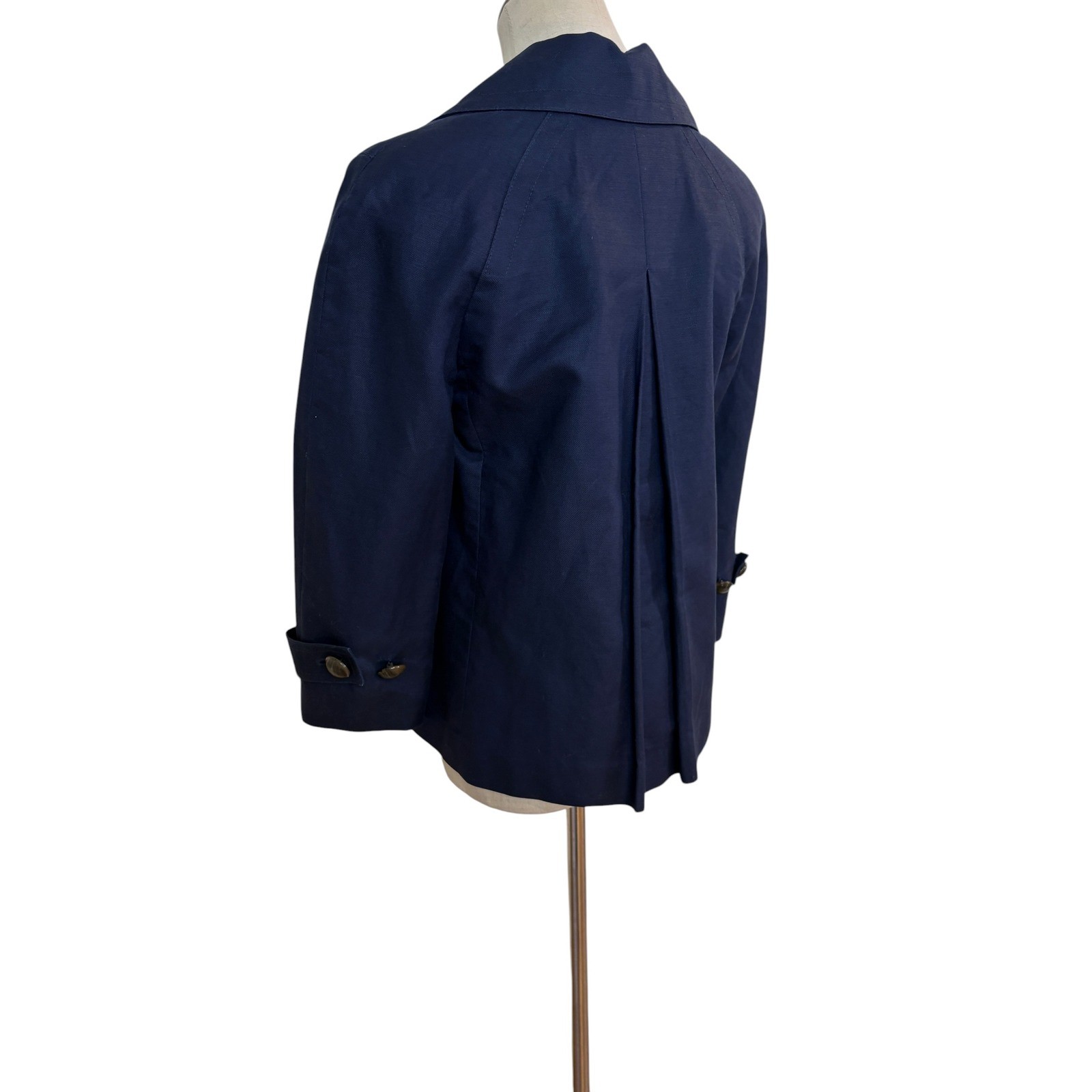 Talbots Linen Blend Jacket Navy Cropped Blazer Classic Preppy 6 mod minimalist