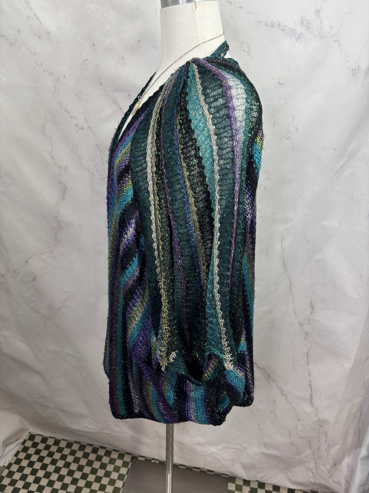 Vtg Mali Firenze Metallic Knit Cardigan Slouchy Duster Kimono Shrug Whimsigoth