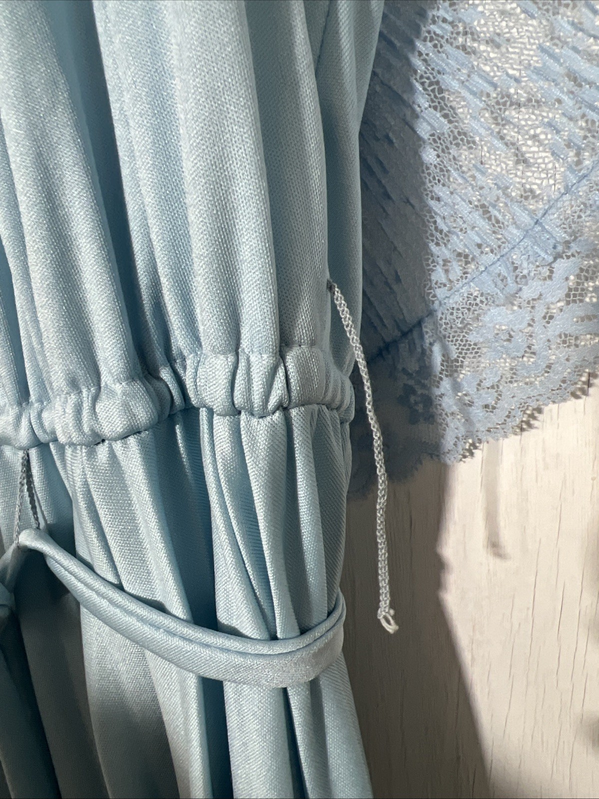 Vicky Vaughn Juniors Vintage Lace Off Shoulder Maxi Dress Tie Waist Blue