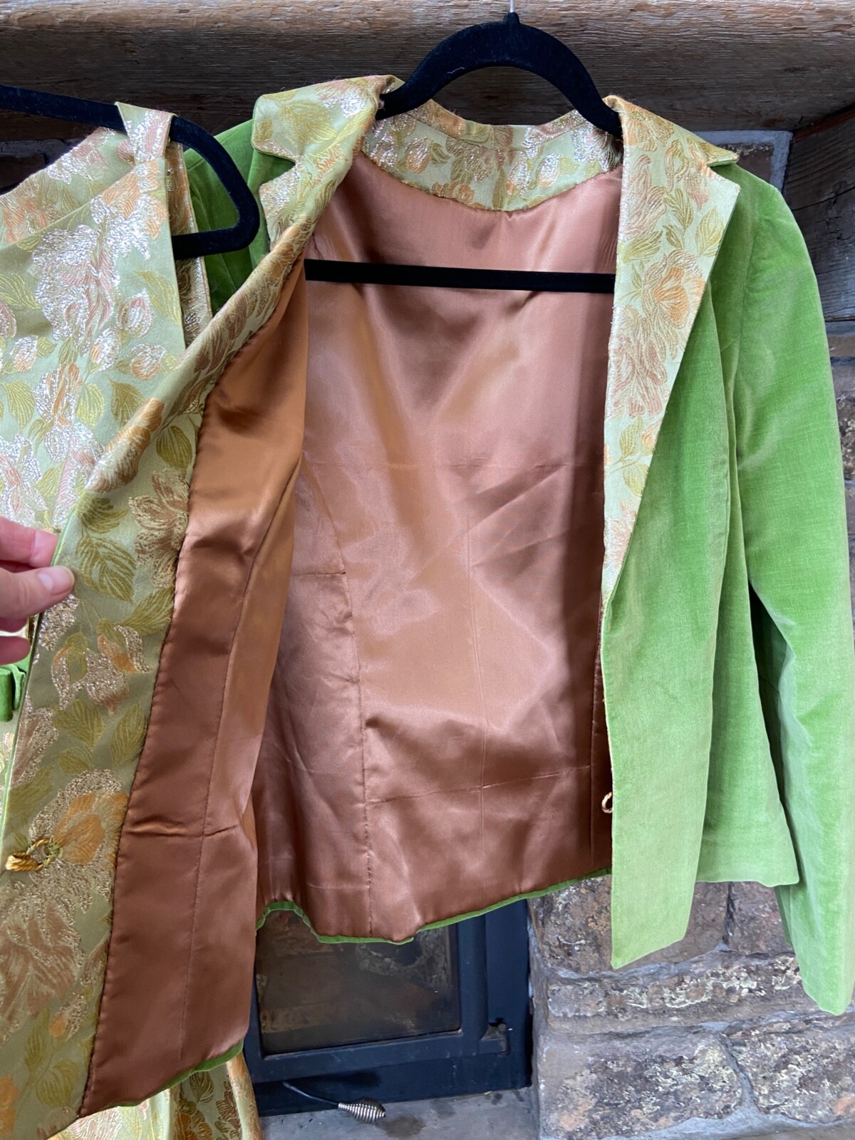Fabulous Dress and Jacket Set GreenGold Brocade Velvet VTG 60s Holiday Party