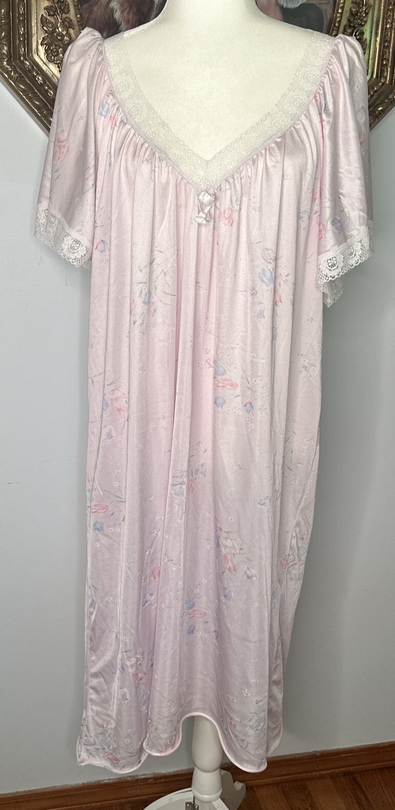 Vtg Floral Nylon Nightgown Sissy Plus 26W USA Miss Diva Pink