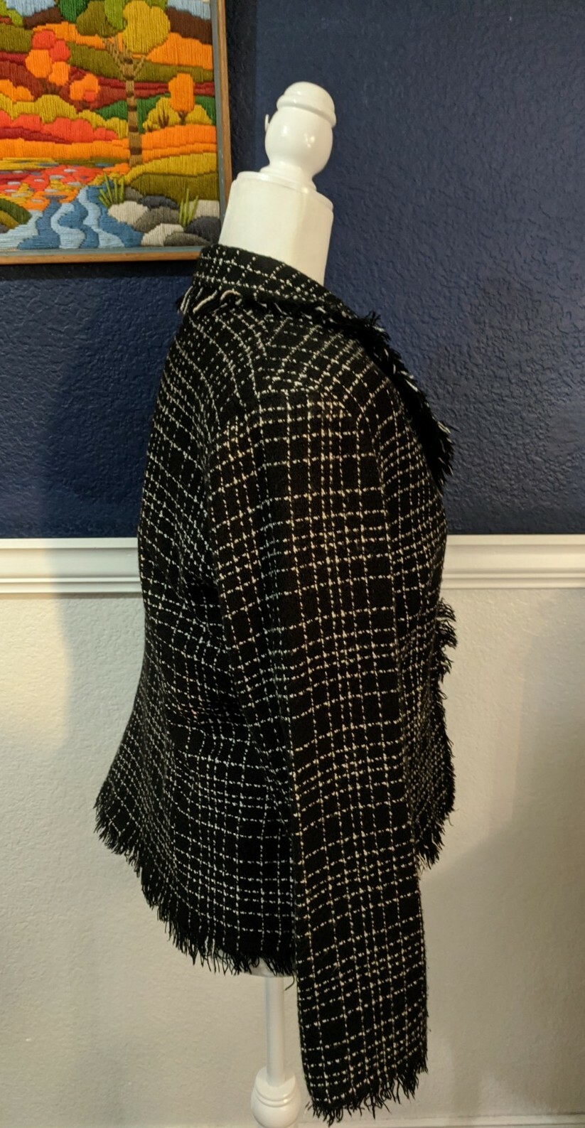 VTG Jonathan Logan Women’s Jacket Zip Lined Black White Knit Plaid Sz 8 Medium M