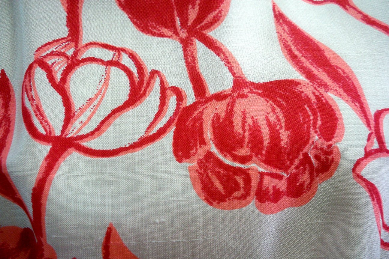 40s-60s Silk White w/ Pink Roses Dress w/ Deep Pink Coat