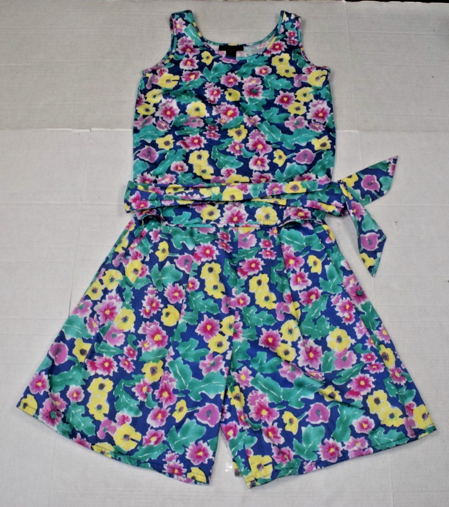 Vintage Top Shorts Belt Set Size M 80s 3 Piece Bushwacker Blue Floral Made USA