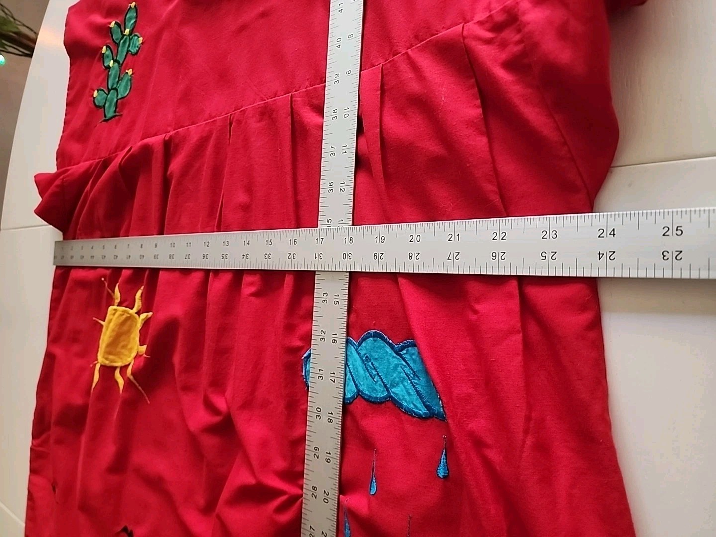 Vtg Patio House Dress Cottagecore Sz XL Red Southwest Native Art To Wear Cotton
