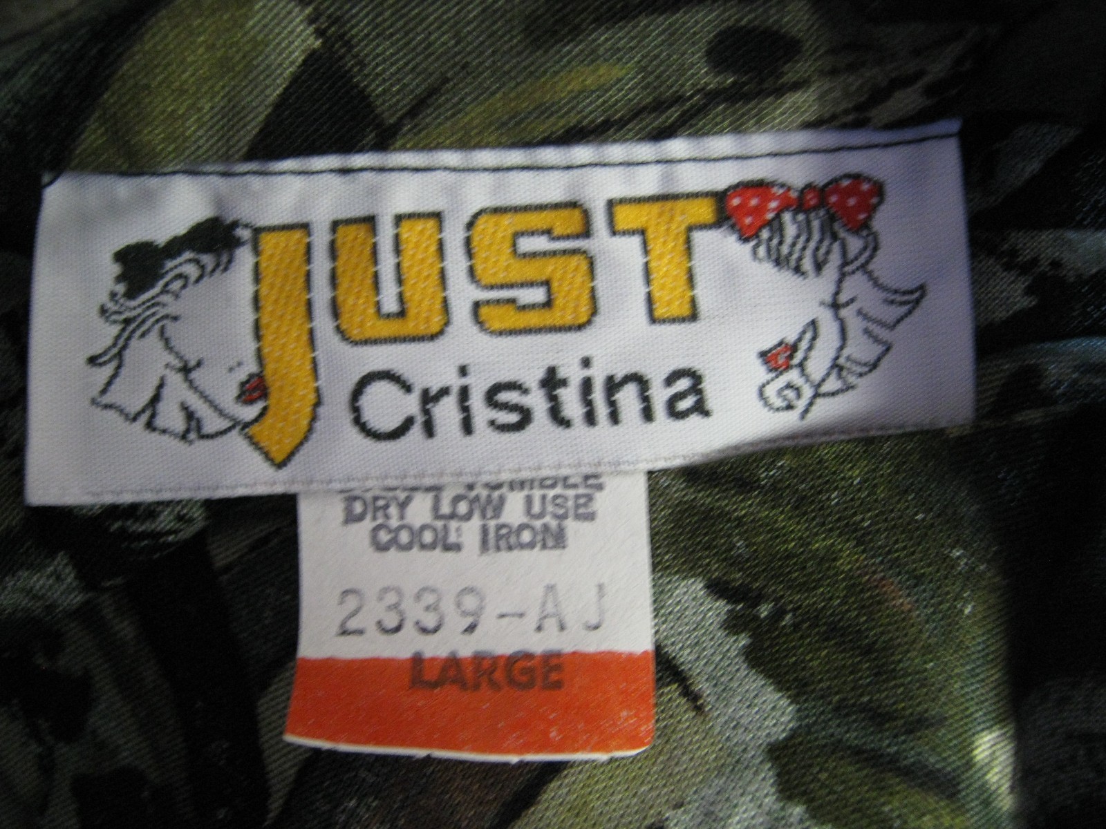 Vintage Just Cristina Shirt Size Large Green Abstract Print Artsy Top