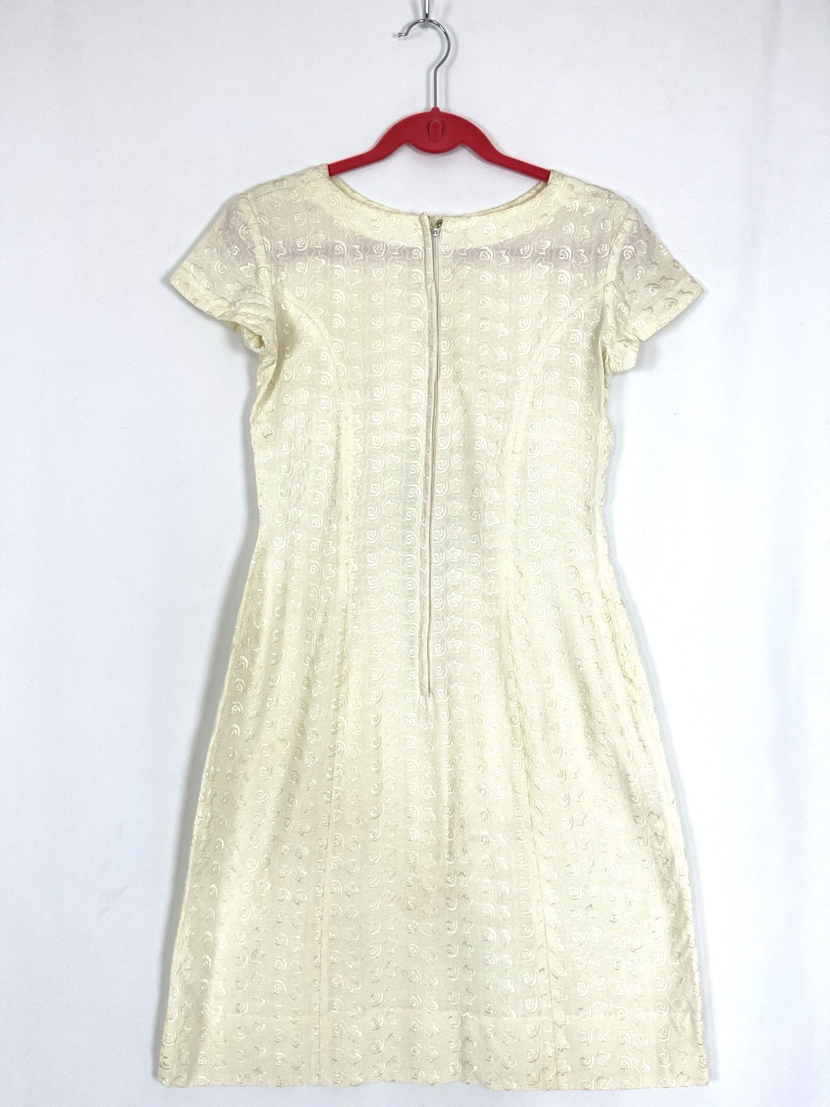 Vintage 50s/60s Butter Yellow Cream Floral Embroidery Wiggle Sheath XS/S/M Dress
