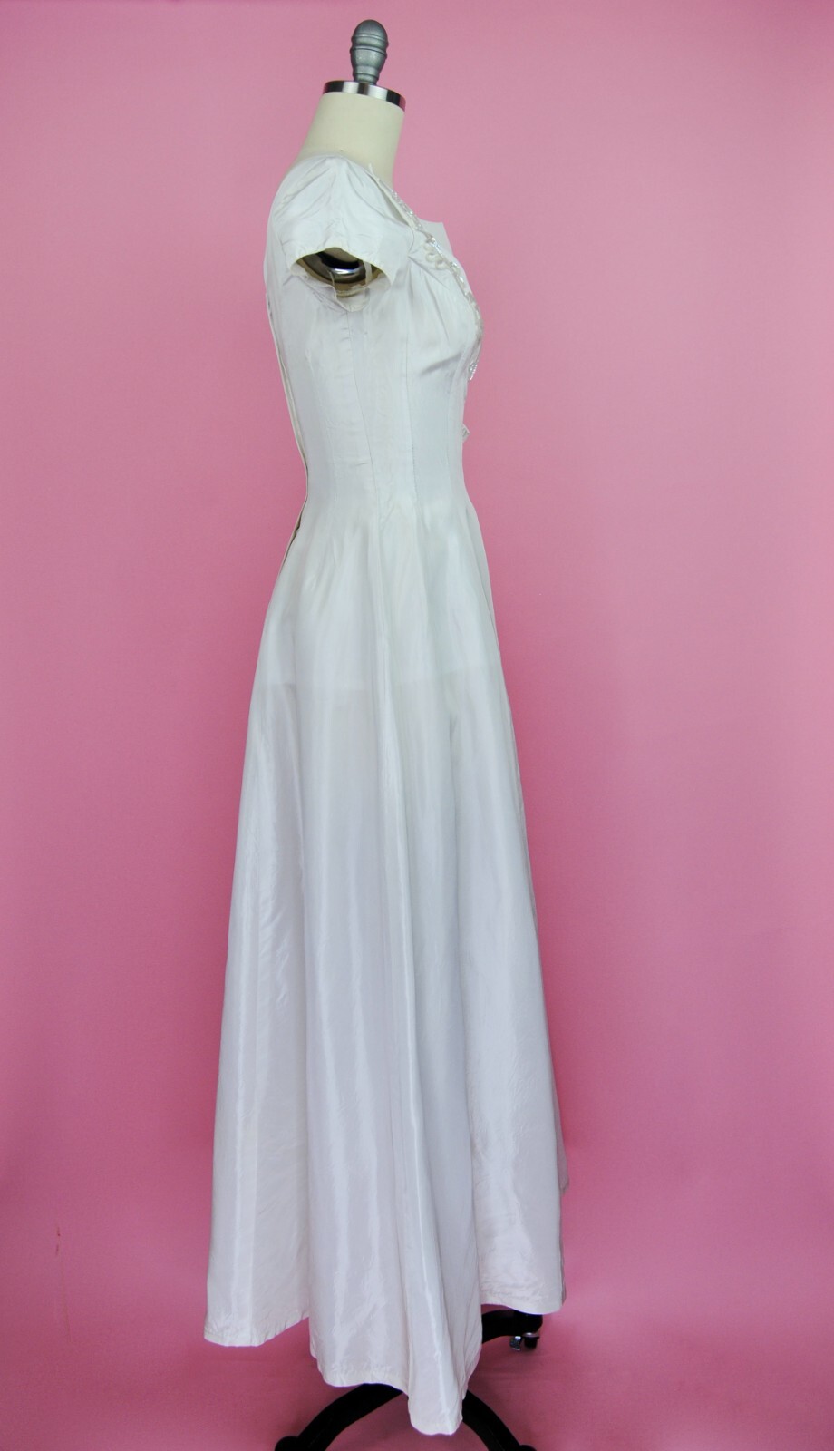 1960s Vintage Emma Domb Ivory Wedding Gown Cotillion Formal Sequin Dress XXS XS
