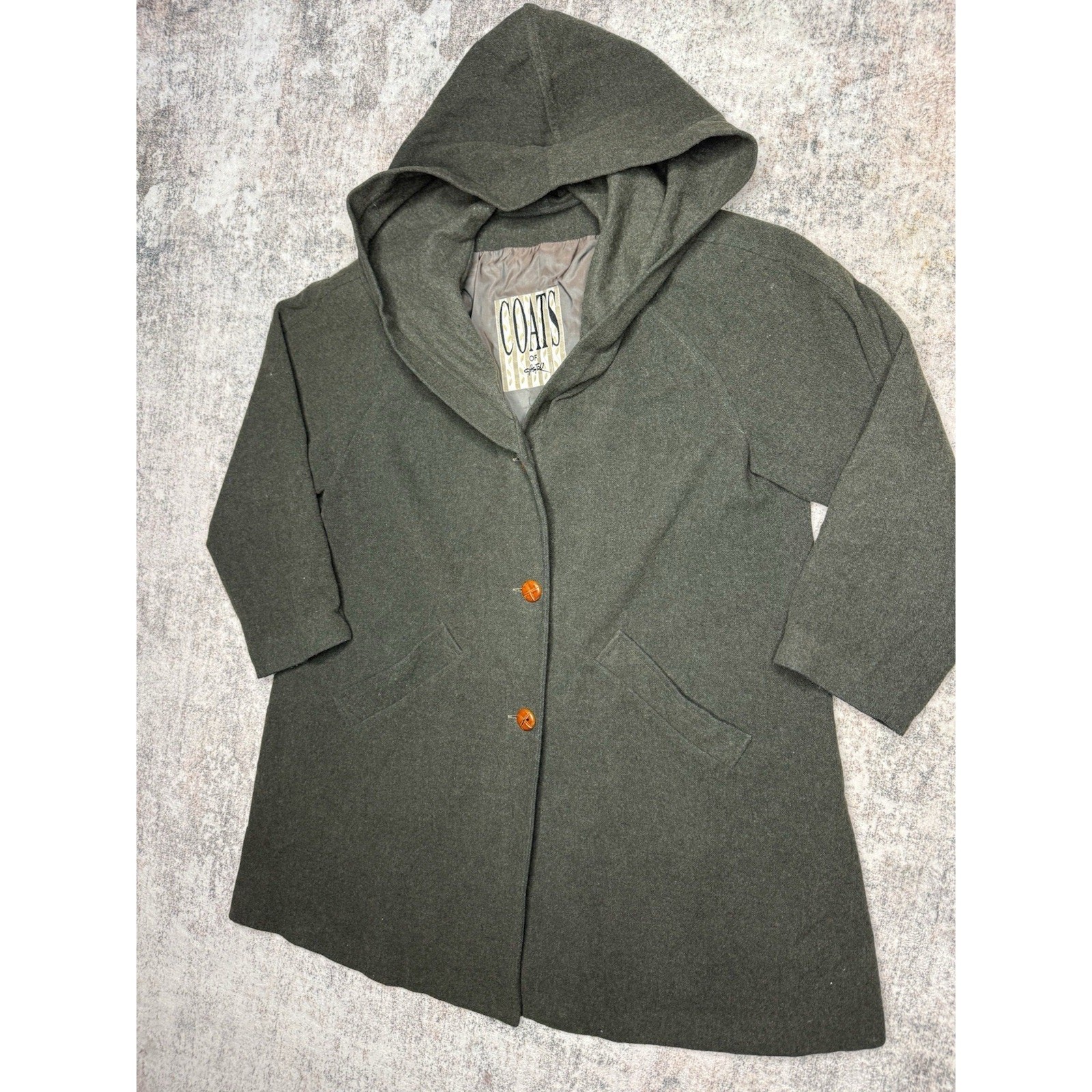 Vintage 70’s Women’s Green Wool Coat Hooded XL Wool Cashmere Trapeze