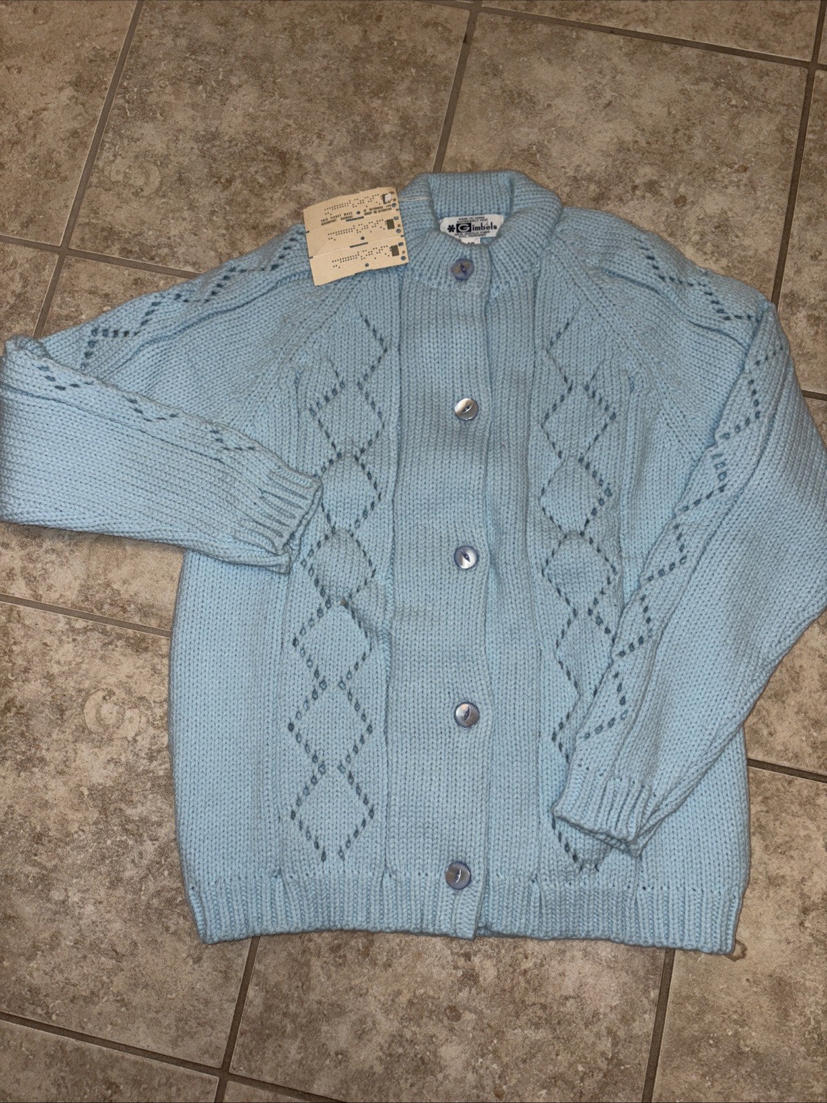 Vintage Cable Cardigan Sweater 100% Acrylic Gimbels Japan -40