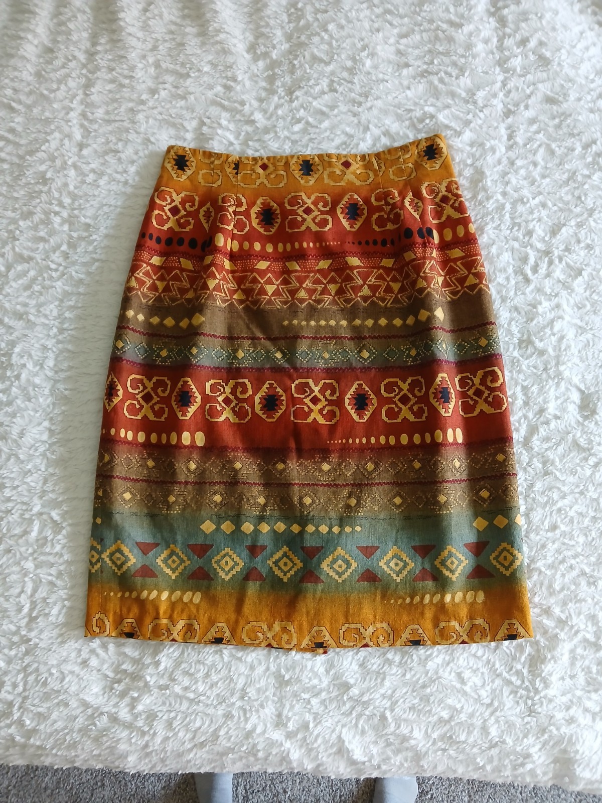 Vintage Doncaster Aztec Print Skirt 8 Pencil 80s 90s Southwest Sunset Colors