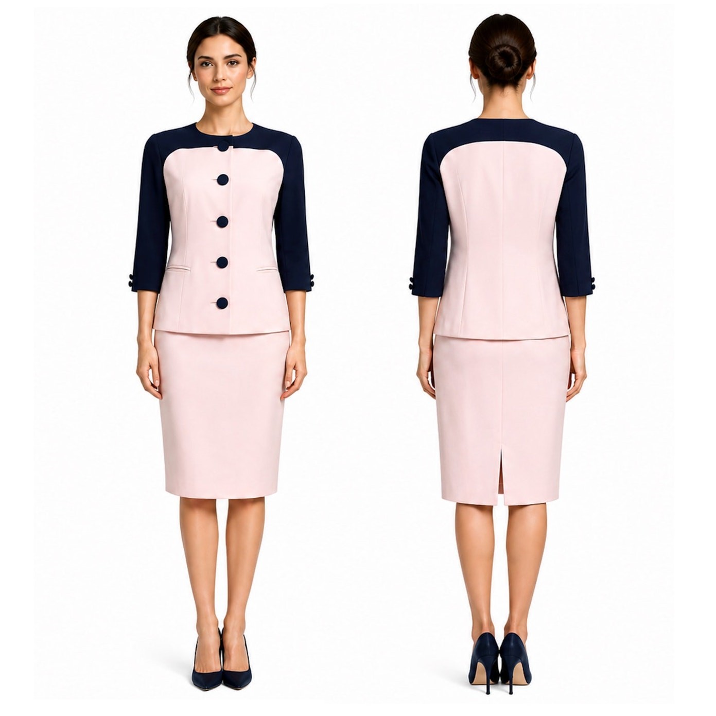 80s Pink & Navy Skirt Suit | Herbert Grossman Skirt Blazer W 24.5″