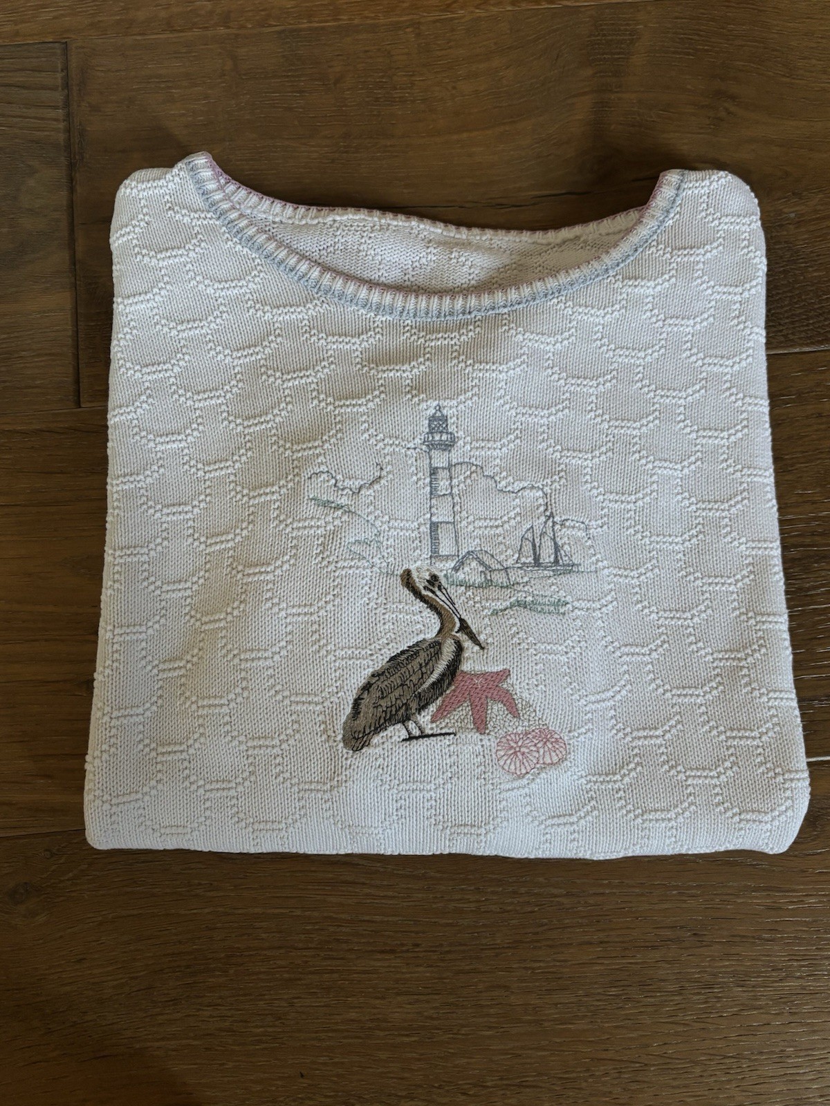 VINTAGE 80s 90s Embroidered Short Sleeve Pelican Coastal Grandma Sweater, XL