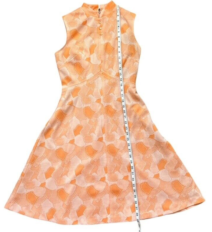 1970s Mod Dress Size M Sleeveless Orange Hippie Disco Secretary
