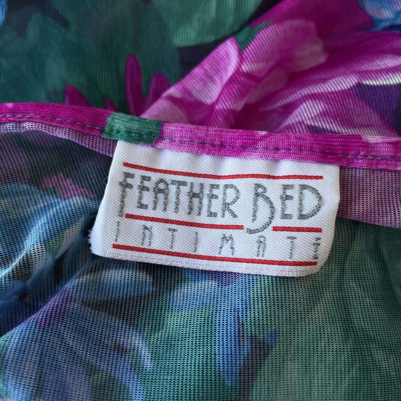 Vintage Feather Bed Intimates Sheer Floral Fruit Pattern Slip Lingerie Top
