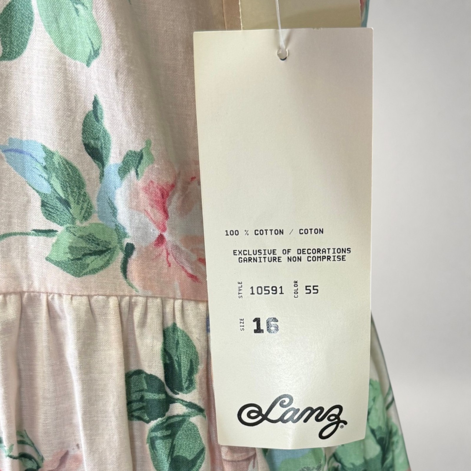 Vintage Lang Originals Floral Dress NWT Size 16 Pink Cotton Applique Cottagecore