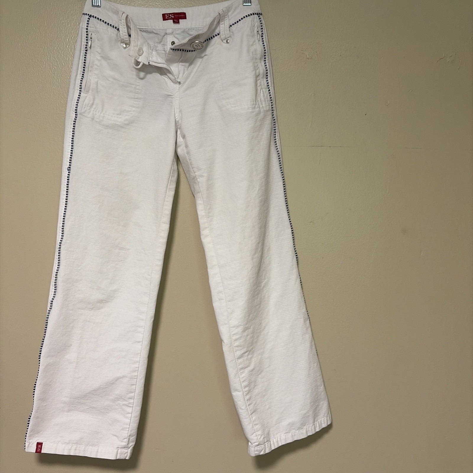 Vintage 90s /early Y2K 2000s white & navy pants ETAM Sports Size Small 4-6