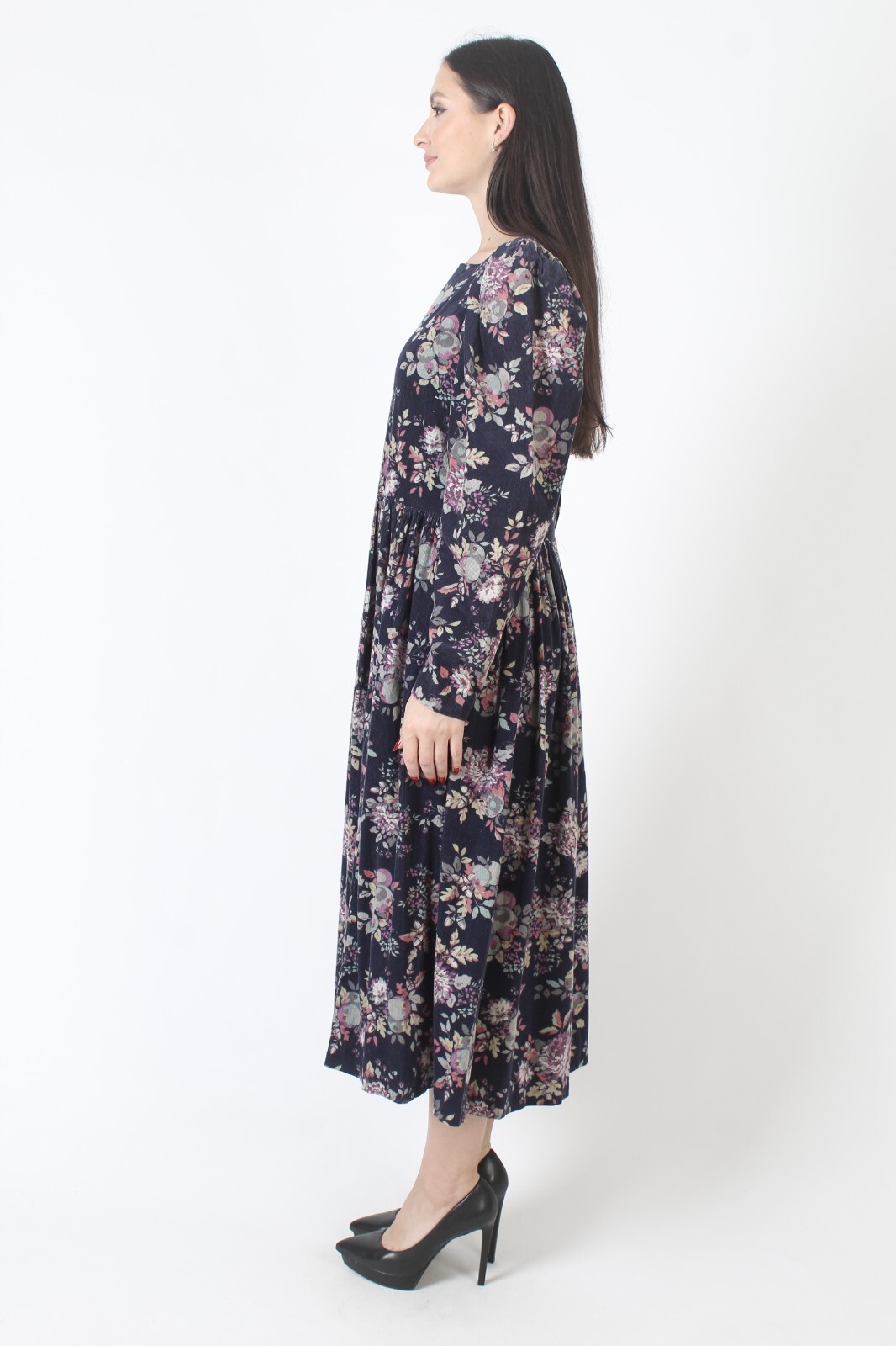 Vtg 80s Laura Ashley Corduroy Dress Floral Farm Cord Pockets Prairie Midi 12 10
