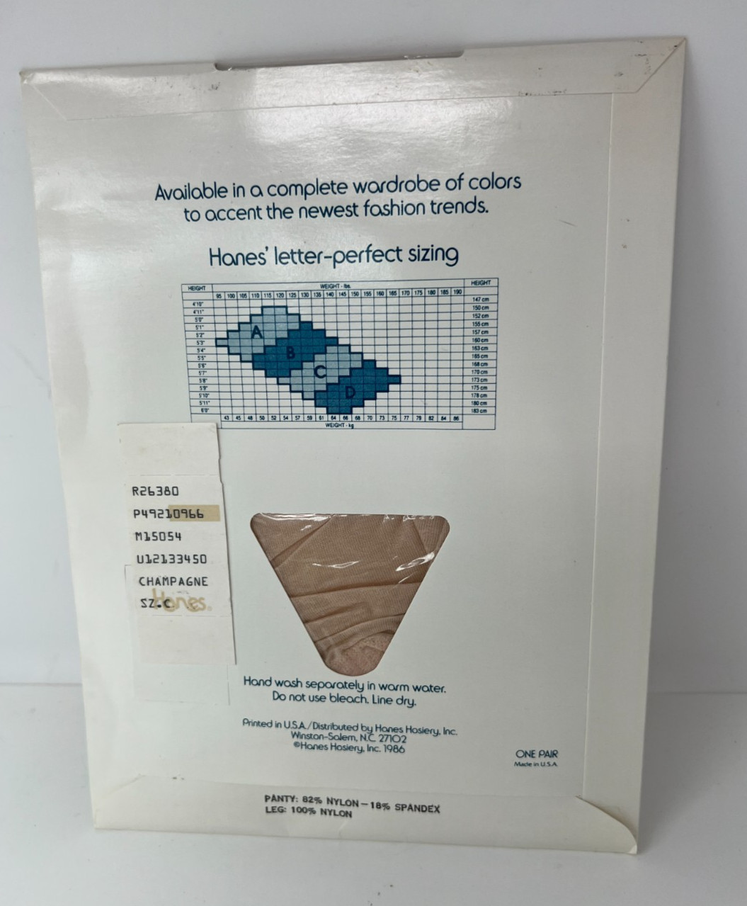VTG 1986 Hanes Stardust Champagne Textured Pantyhose Size C Light Control Top