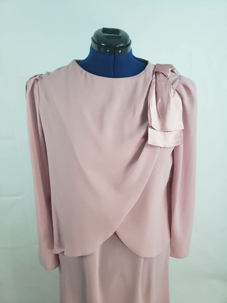 Mister Jay Womens Chiffon Maxi Shift Dress Scoop Button Layered Vtg size 14 U15