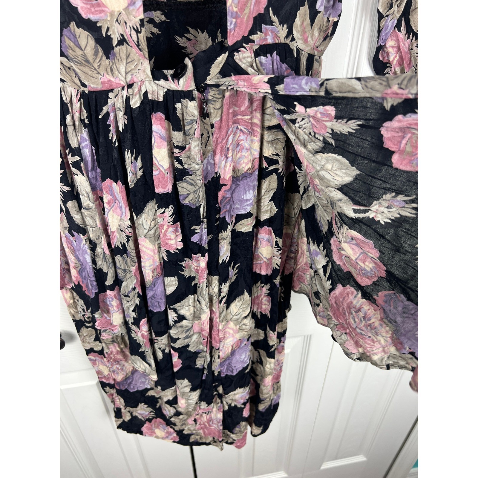 Vintage 80s Regina Kravitz Floral Peplum Midi Dress Open Back Romantic M 8/10