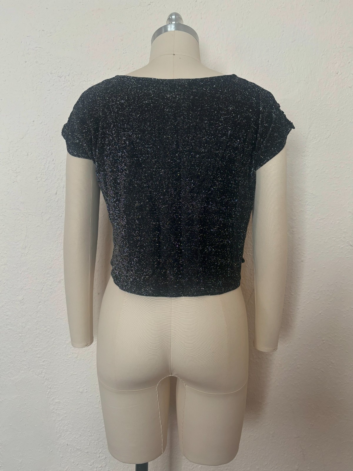 1970s Black and Silver Sequin Crop Top, by Rhoda Lee, Medium to Large