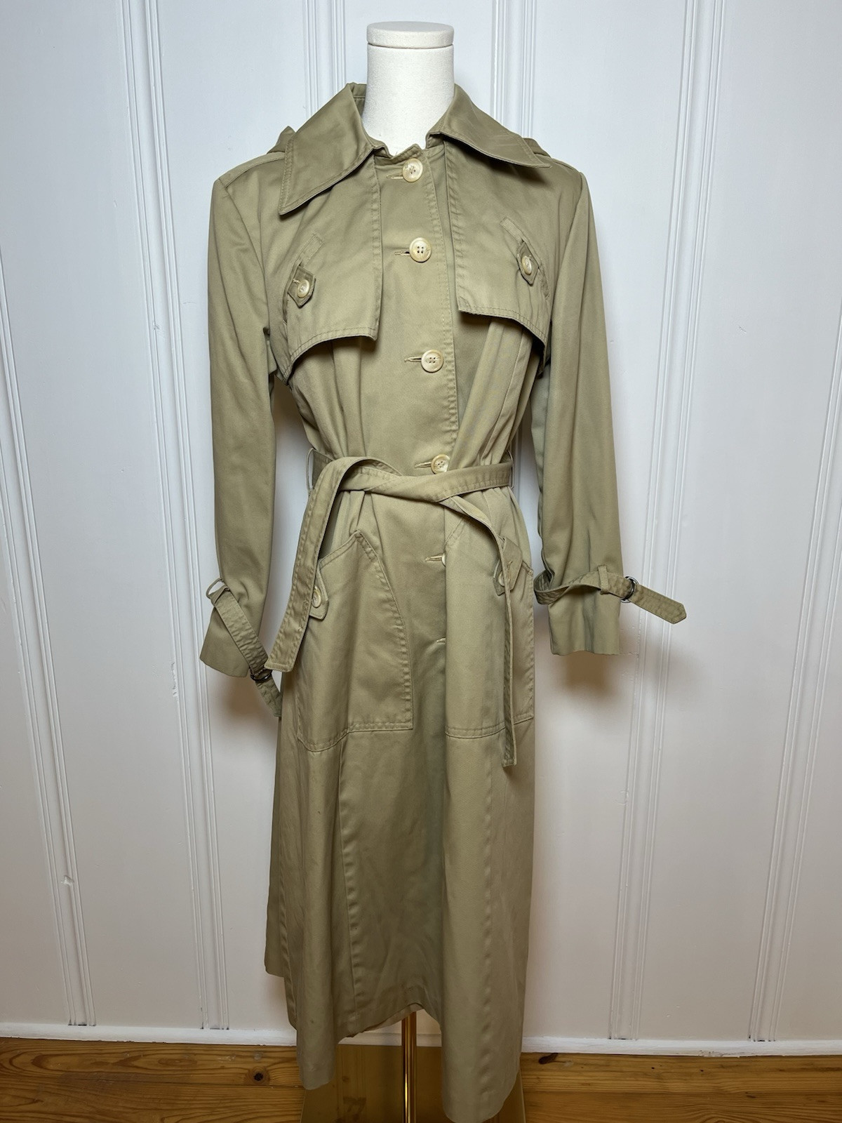 Vintage 60s 70s Trench Coat Size 12 All Purpose Weather Repellent Khaki Belted
