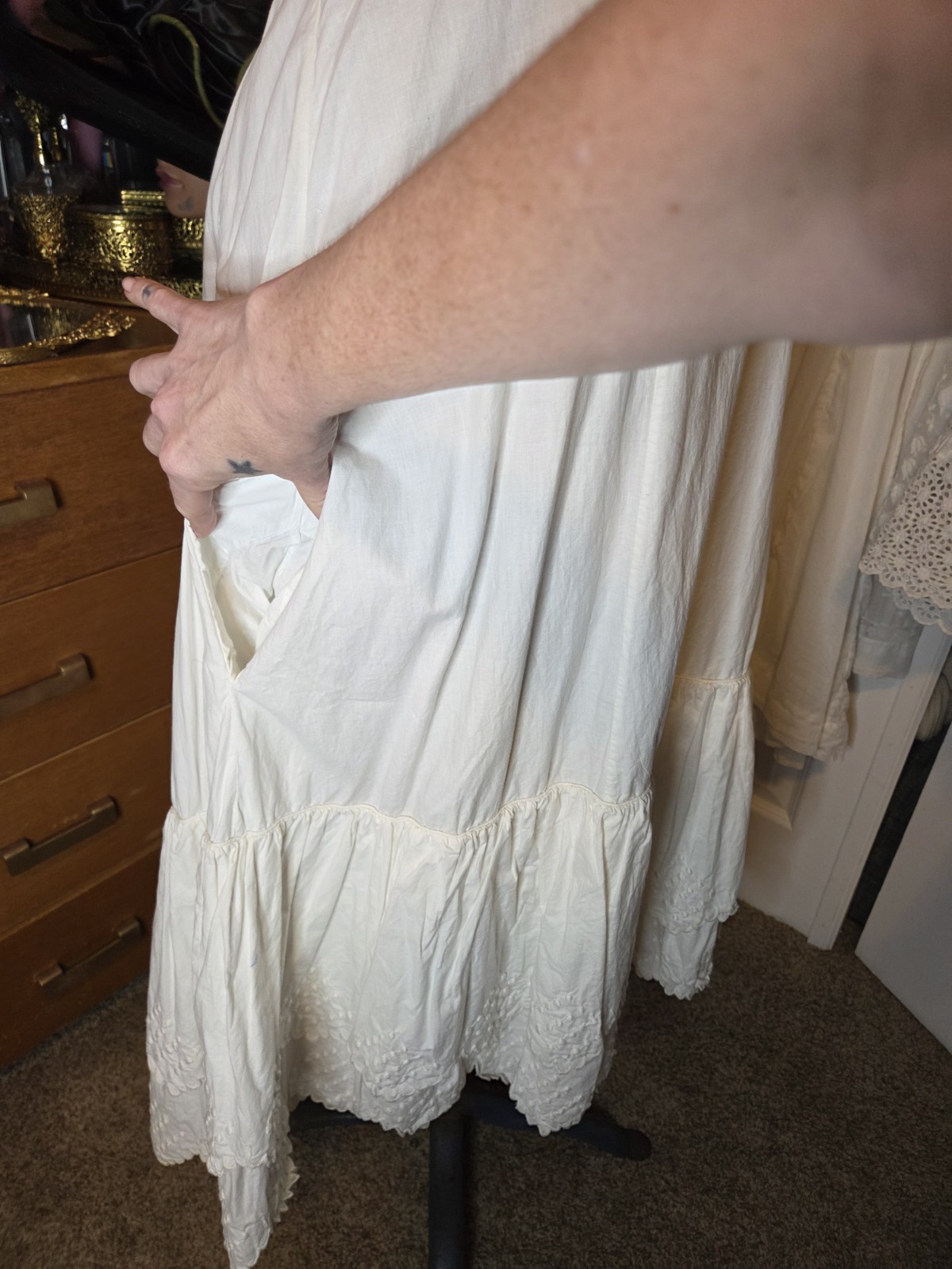 Victorian Embroidered 3 Flounce/Ruffle Petticoat