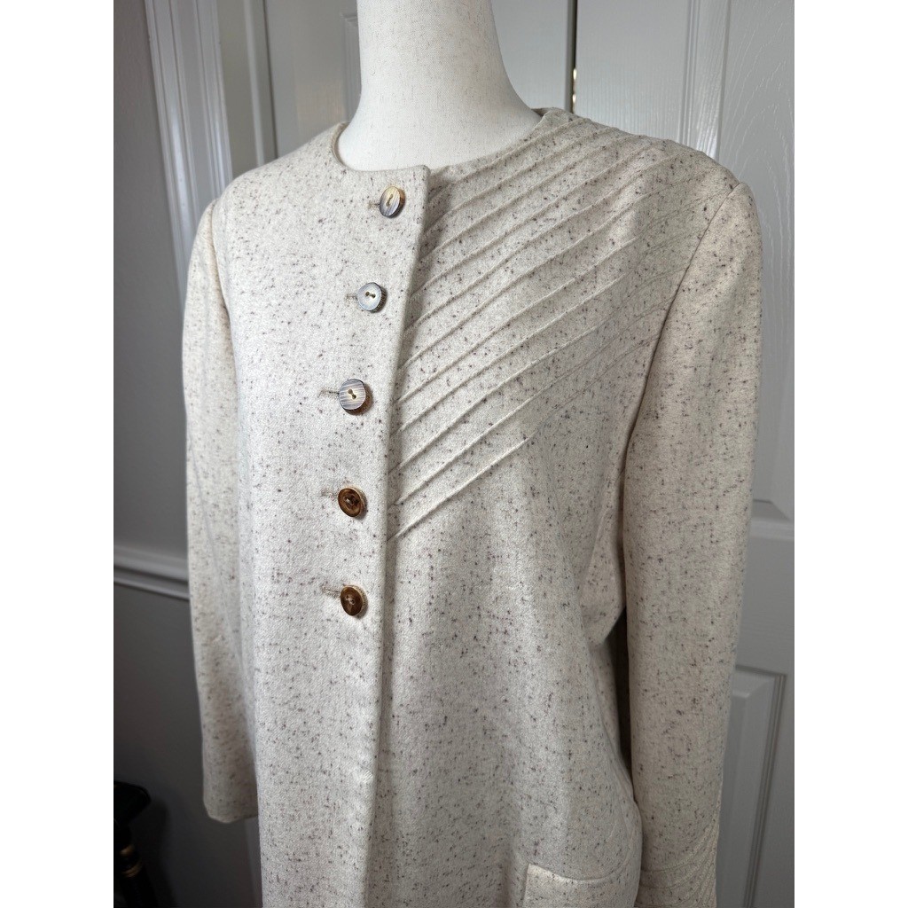Bill Blass Neiman Marcus Vintage 90s Cream Speckled Cashmere Wool Coat Womens 14