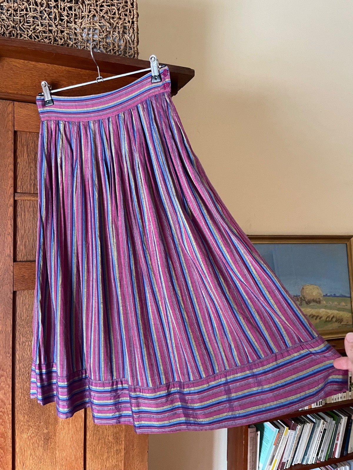 Vintage ADINI XS 6 Indian hippy yarn dyed stripe midi length full skirt