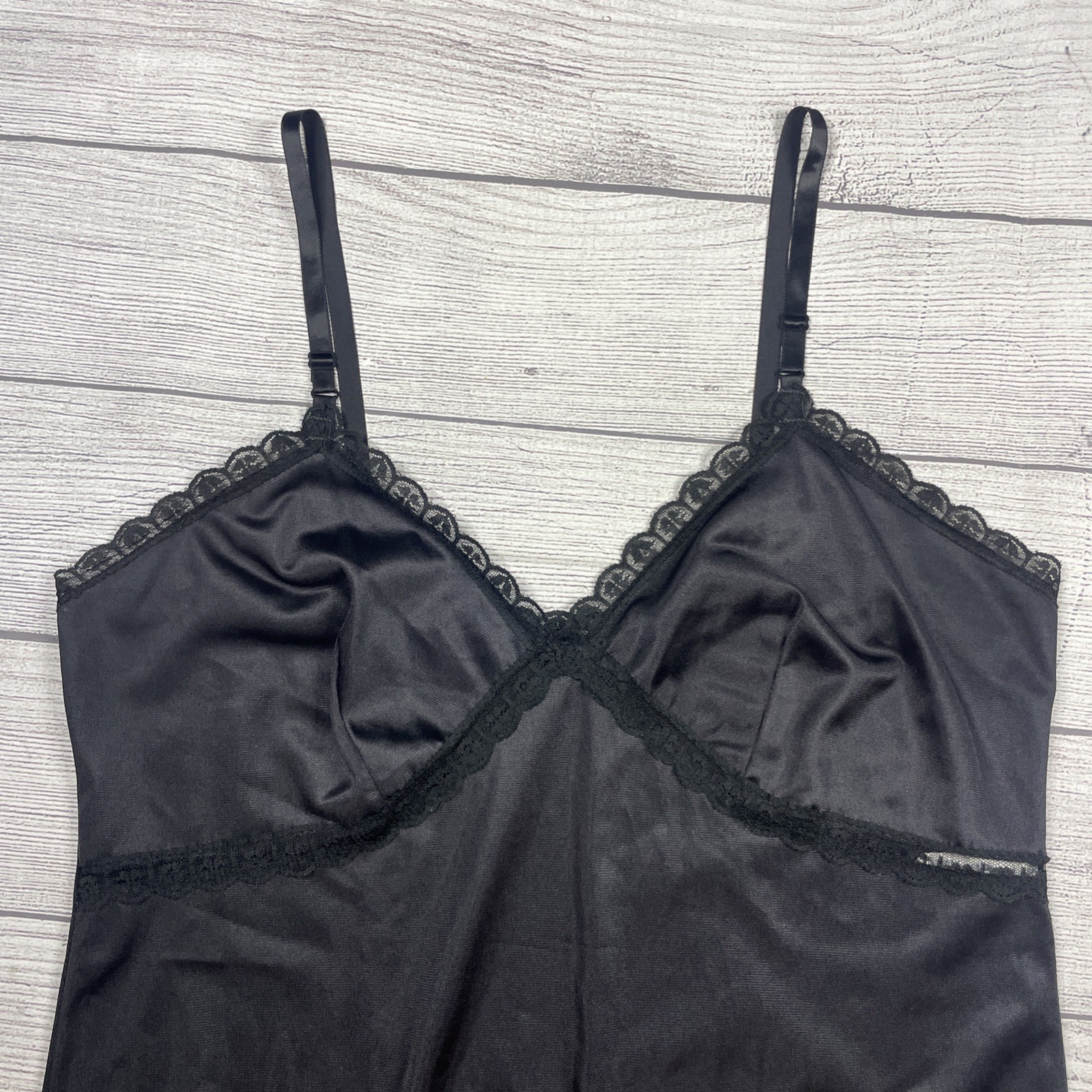 Vintage Nightgown Womens 34 Black Nylon Dupont Anton Lace ILGWU Made Silky