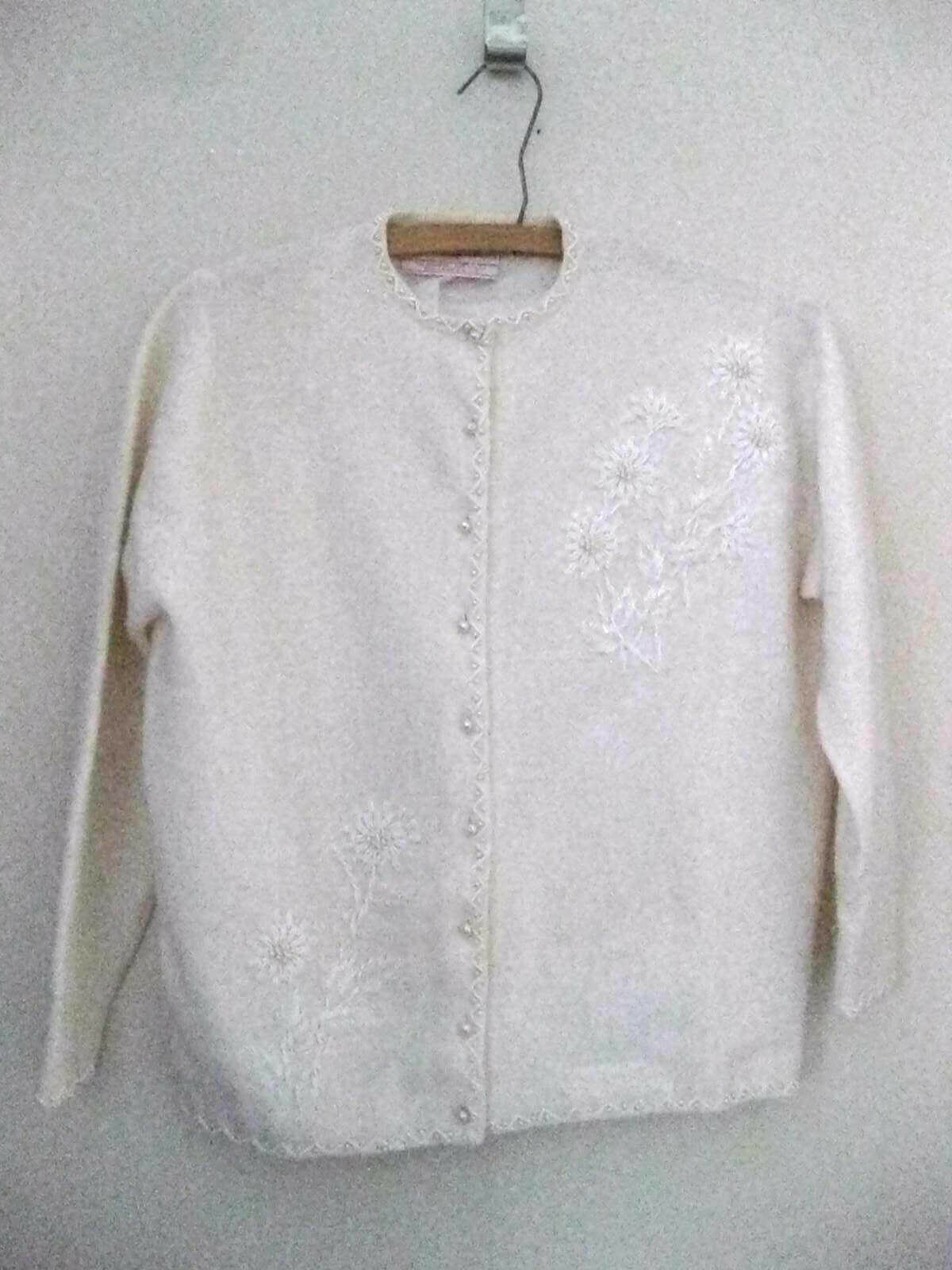 Vtg Lambswool Angora Beaded Cardigan Sweater Imperial Imports Medium Ivory #cc