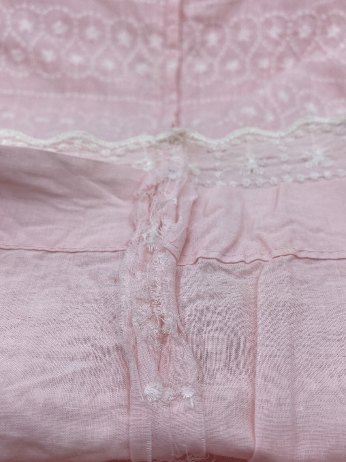 Vintage Handmade Dress Size XS to S Easter Spring Pink with White Embroidery