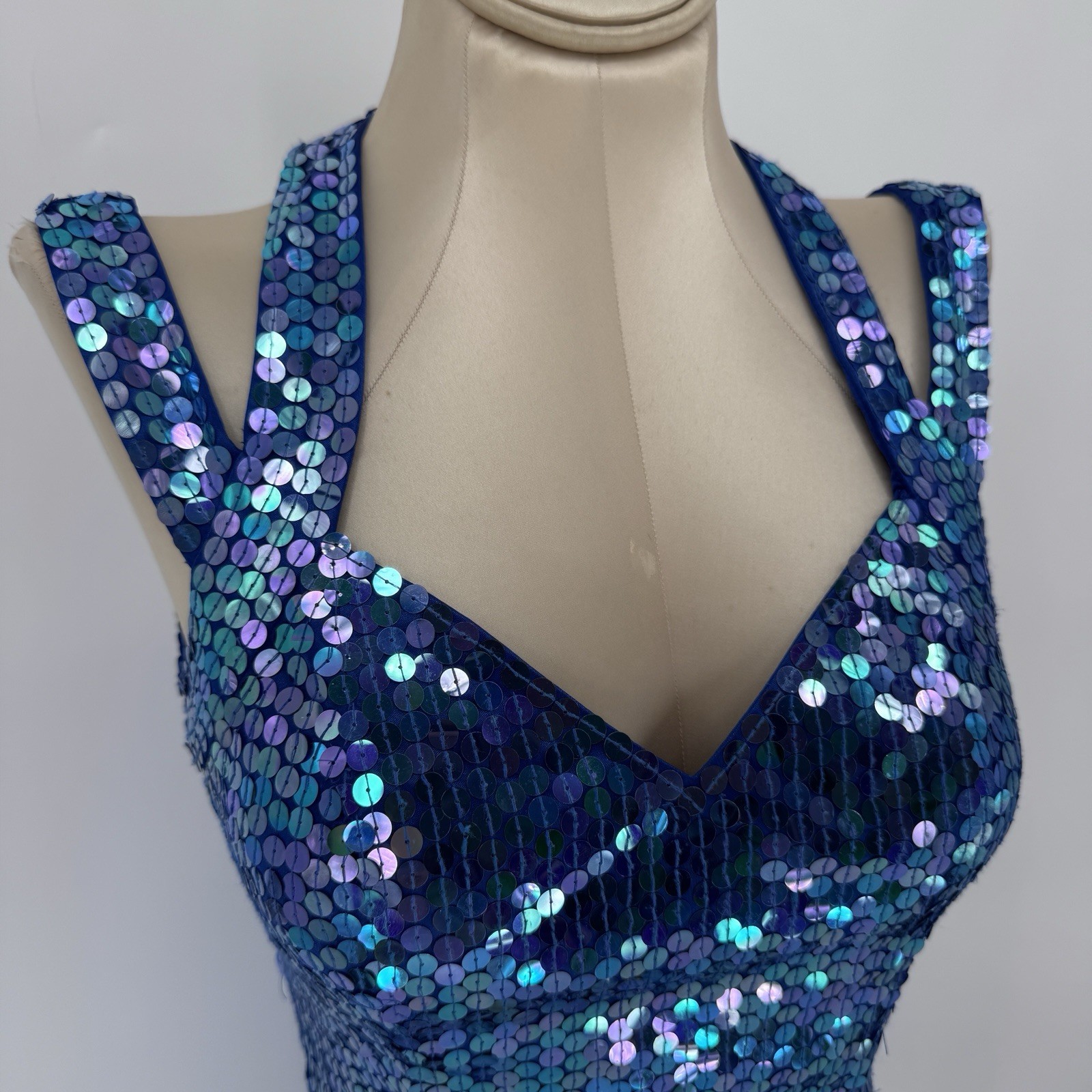 VTG 90s Niteline Della Roufogali Sequin Dress Blue Purple Iridescent Prom Glam 4