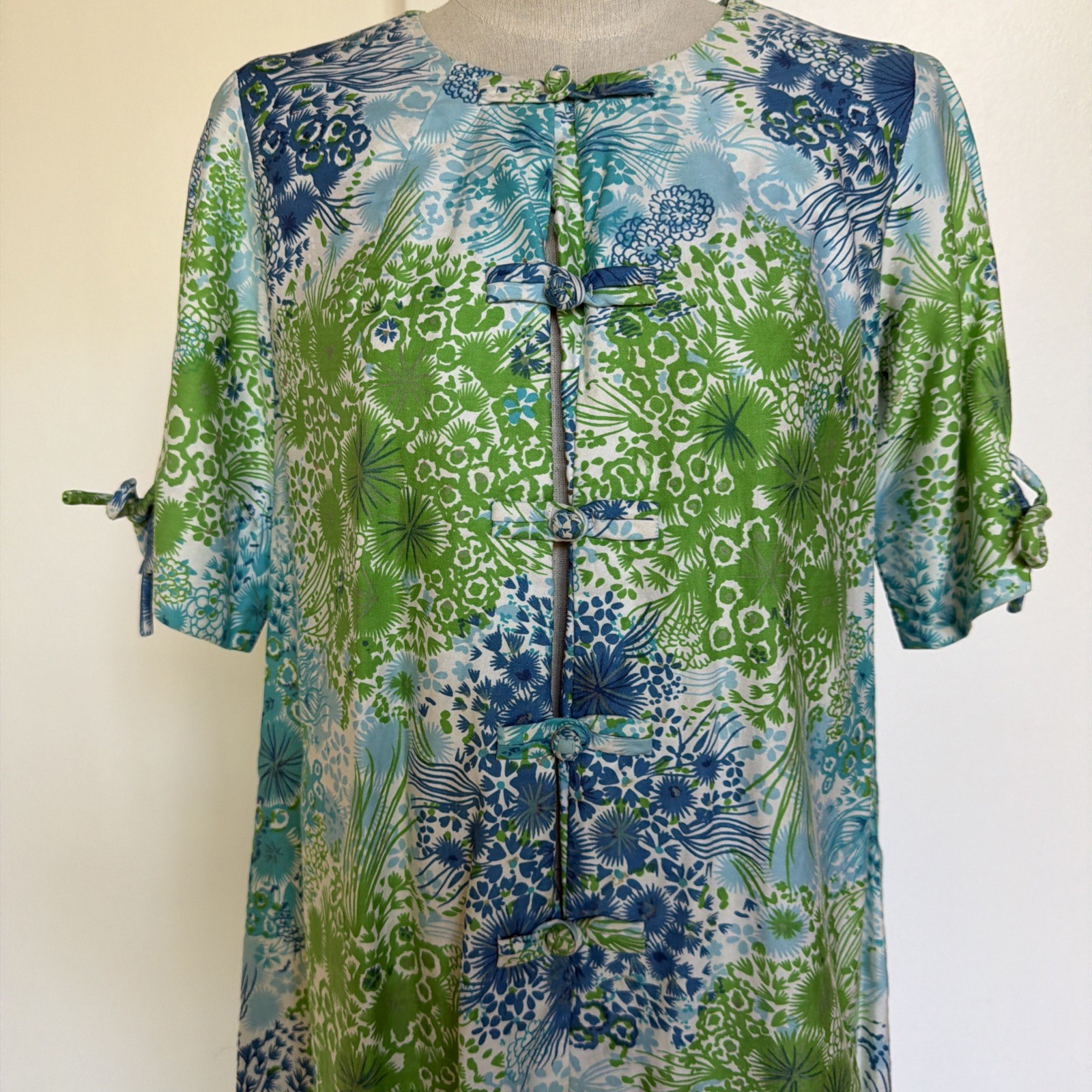 Vtg 60s Paradise Hawaii Orange Floral Tropical Hawaiian Dress L