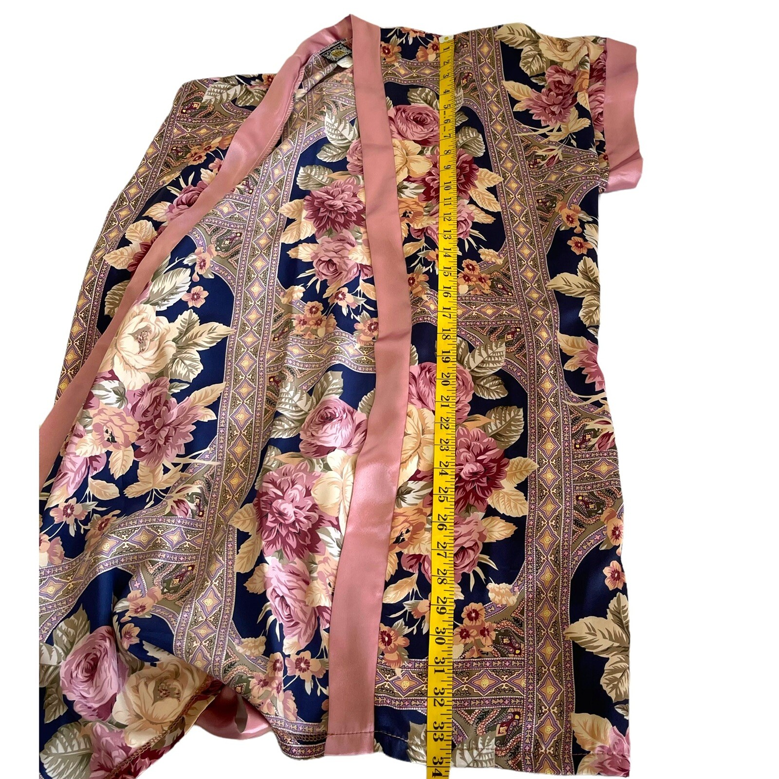 Vintage CIRCA 2000 Peignoir Set Sz M Pink Roses Floral Short Slip Nightie Robe